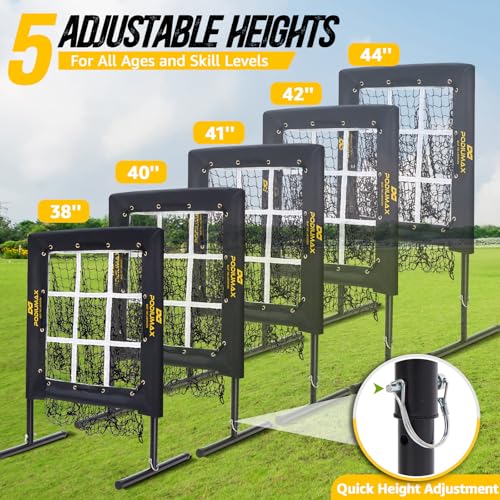 PodiuMax Baseball Pitching Net with Strike Zone - Black, Adjustable Heights, Heavy Duty Solo Trainer for Backyard Practice