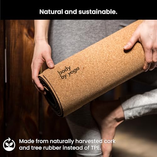 Body By Yoga Extra Thick Cork Yoga Mat 80x26in Non Slip Eco-Friendly with Alignment Lines - Classic
