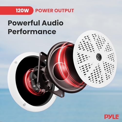 Pyle Marine Bluetooth Radio Receiver & Waterproof Boat Speaker Set - 12V Single DIN