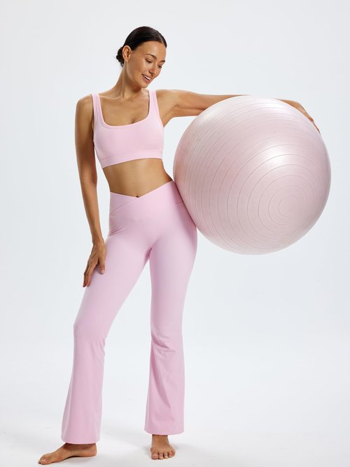 Omwilddo Ribbed U Back Sports Bra for Women Padded Cotton Blend Light Support Soft Yoga Bralette Moisture Wicking Cami Light Pink M