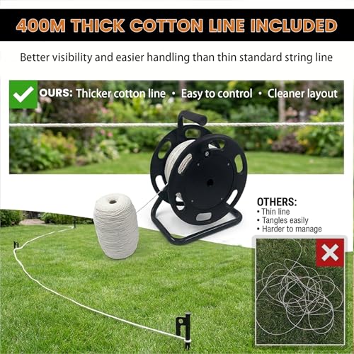 Heavy Duty String Winder Kit with 1312ft Cotton Line & Ground Stakes for Sports Field Marking