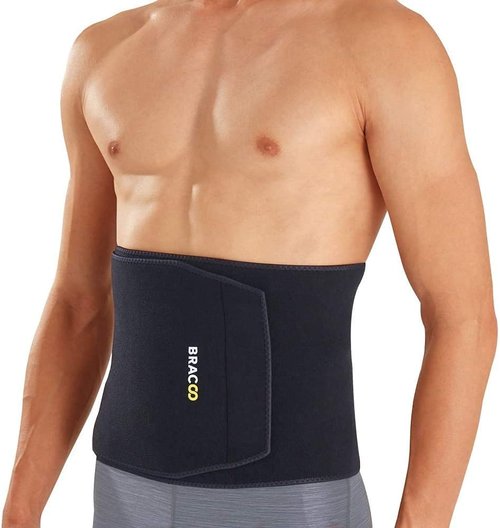 Bracoo Waist Trimmer Wrap,Sweat Sauna Slim Belly Belt for Men & Women-Abdominal Waist Trainer,Increased Core Stability, SE22 Black