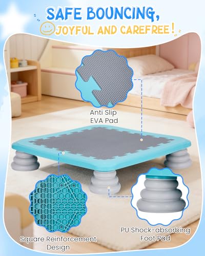 Kids Rebounder Mini Trampoline for Sensory & Motor Development - Blue, Rectangular, 25 Inch