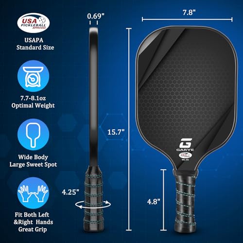 Pro Honeycomb Pickleball Paddles Set of 4 - USAPA Approved, Carbon Fiber, Lightweight Rackets, Includes 6 Balls & Bag