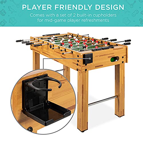 Brown 48-Inch Foosball Table for Kids & Adults with Cup Holders, Ergonomic Handles, Chrome Steel Bars