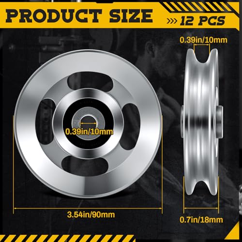 Soulchen Aluminum Cable Pulley Wheel 90mm, Silver, 2-14 Pcs Fitness Pulley System