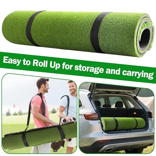 MONOJOY Dark Green 5x4ft Golf Hitting Mat with Dual Turf & Tees