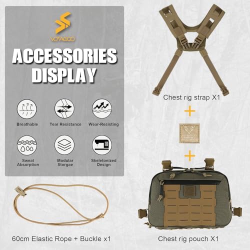 VOTAGOO Tactical Chest Rig Bag 3L Hypalon Molle with Map Pocket - Ranger Green