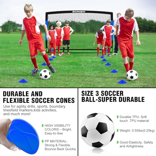 Kids Soccer Goals Set - Black Blue 6x4 ft Portable Foldable Soccer Nets for Backyard Play
