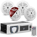 Pyle Marine Bluetooth Radio Receiver & Waterproof Boat Speaker Set - 12V Single DIN