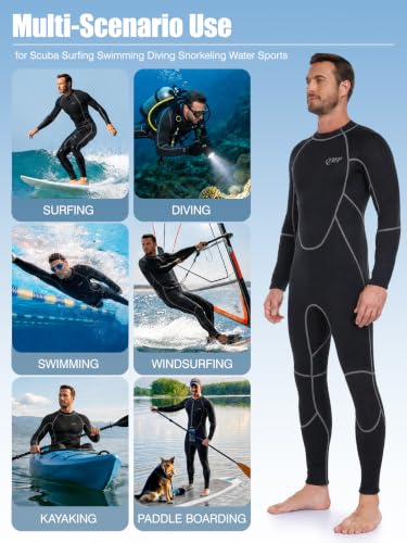 Men's 3mm Lightweight Wetsuit Full Body with Back Zip - Black, Medium