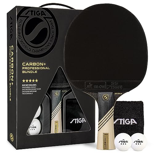 STIGA Carbon+ Ping Pong Paddle Set with 2 Balls & Cover - Black Cover, One Size