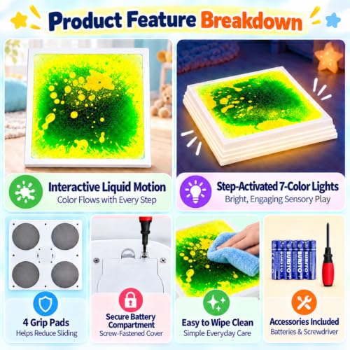 Liquid Light-Up Stepping Stones for Kids 12-Inch Square, Colorful 4-Pack