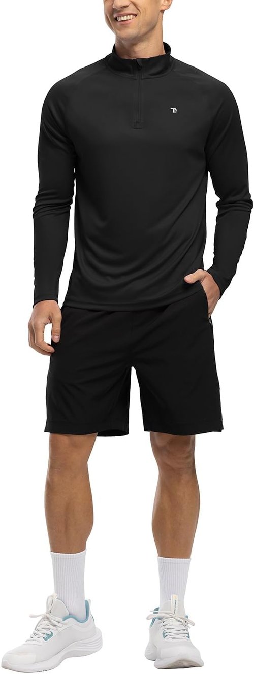 BGOWATU Men's Long Sleeve Hiking Shirt - UPF 50+ Quick Dry Quarter Zip Pullover Rash Guard