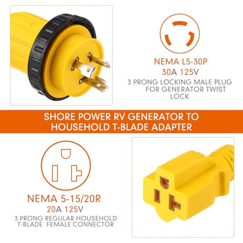 25FT Marine Shore Power Adapter Cord 30 Amp to 15 Amp Locking