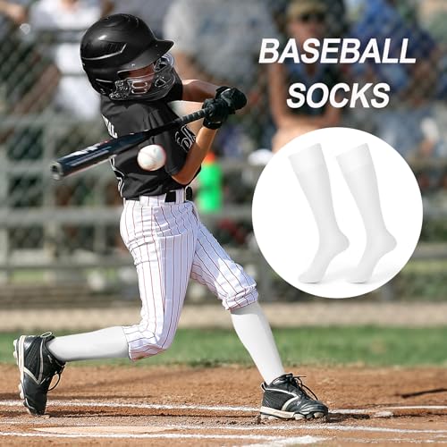 Medium White Baseball Soccer Softball Socks for Youth & Adults - Solid Colors
