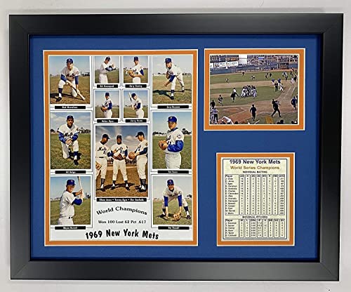 MLB World Series Champions Wall Art - New York Mets 1969 Team Photo & Roster Collage, Framed 12x15
