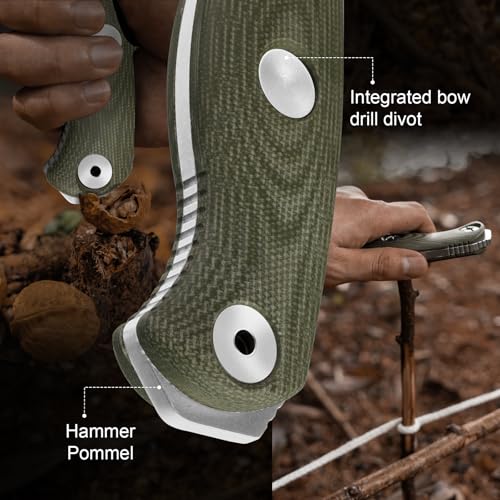 Green Fixed Blade Survival Knife with Sheath - 7-inch AEB-L Steel, Hammer Pommel