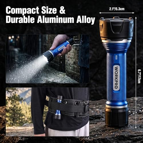 Rechargeable LED Flashlight - 600 Lumens, IPX7 Aluminum, 3 Modes, Medium