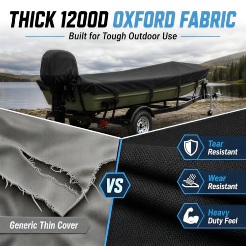 16ft Jon Boat Cover Up to 75" Beam with Motor Cover - Heavy-Duty Waterproof Black, All-Weather Marine-Grade