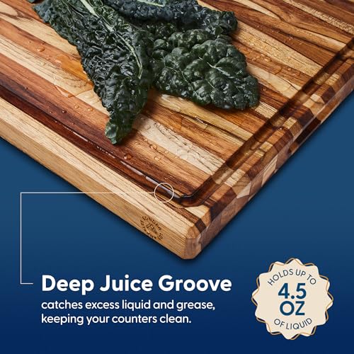 Sonder Los Angeles Bradbury Edge Grain Teak Wood Cutting Board 20x15in - Large Gourmet Kitchen Chopping Block