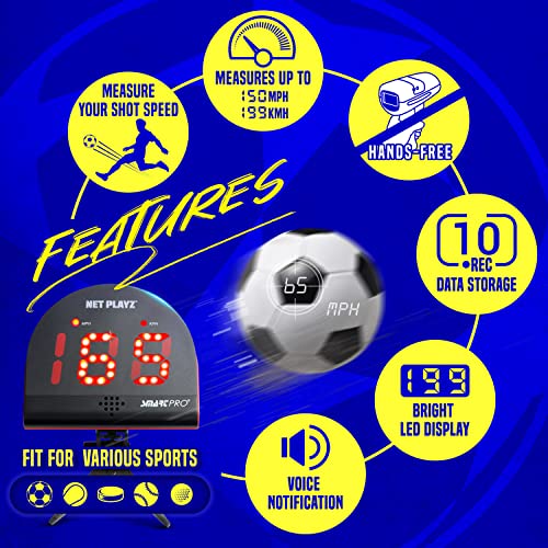 NET Playz Soccer Speed Radar Gun - Hand-Free Shot Power & Speed Measurement