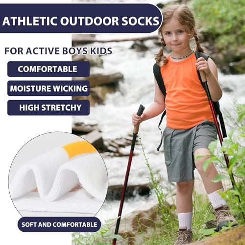 Girls Crew Socks 7-10 Years - Kids Athletic Socks for Girls 1-14 Years - White