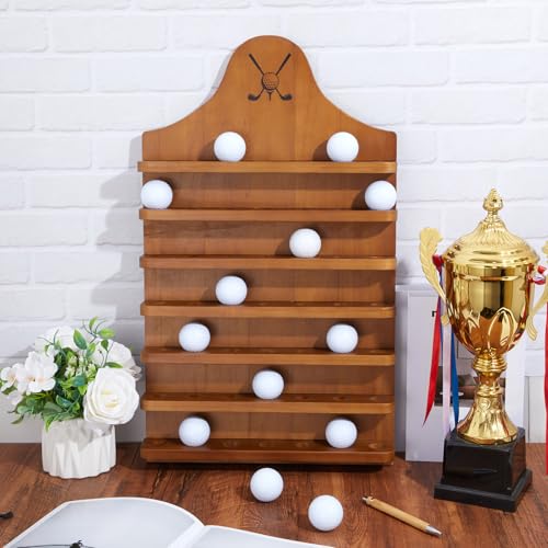 Golf Ball Display Case Wall Mount Wooden Holder for 49 Balls - Light Brown