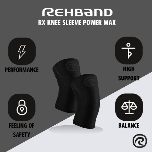 Rehband 7mm knee sleeve Power Max, knee support neoprene for bodybuilding, powerlifting, crossfit & heavy lifting, Colour:Carbon/Black, Size:M