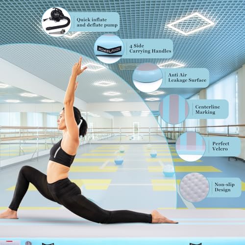 ROMELANDS Mint Green Inflatable Air Gymnastics Tumble Track Mat 10ft with Electric Pump