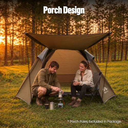 Night Cat Khaki Family Camping Tent for 2-3 Persons with Porch, Waterproof & Easy Setup