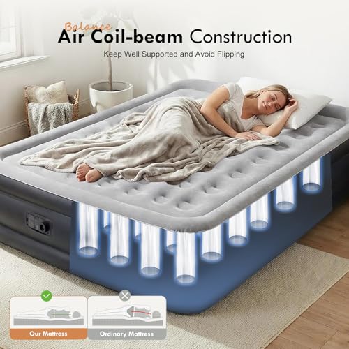 DIMAR GARDEN King Size Inflatable Air Mattress with Built-in Pump, 18.5" Blow Up Bed for Home