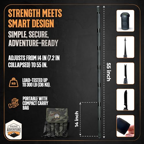 15-in-1 Tactical Survival Walking Stick & Hiking Staff - Heavy Duty Collapsible Multitool