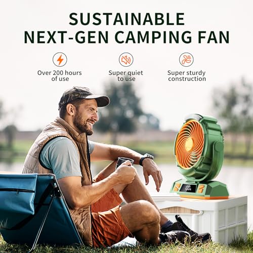 Camping LED Fan with Light 40000mAh Rechargeable Battery & Hook - Green M23