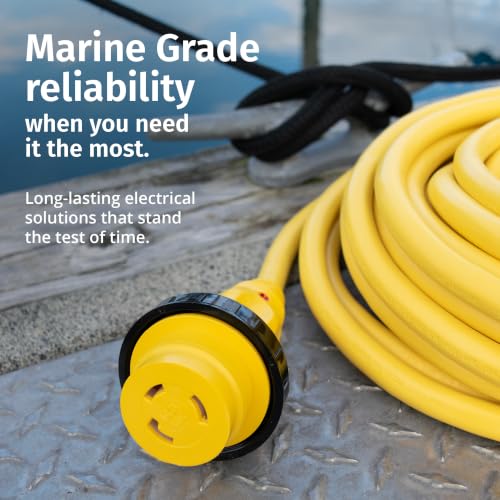 Marine Shore Power Cordset 30A 125V 50ft Yellow Waterproof Marine Grade Cable with Locking System - Marinco Variation