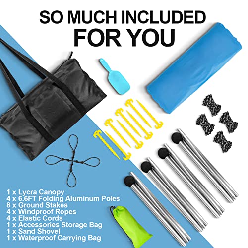 Buheco 10x10ft Blue Beach Tent Sun Shelter with 4 Sandbags, UV Waterproof Canopy