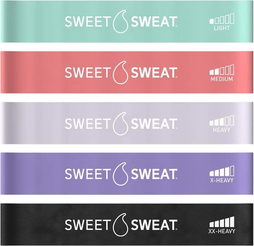 Sweet Sweat Mini Loop Resistance Bands - Set of 5 | Exercise Hip Booty Bands for Squats, Lunges, Physical Therapy, Yoga, Pilates, Rehab & Home or Gym Workouts