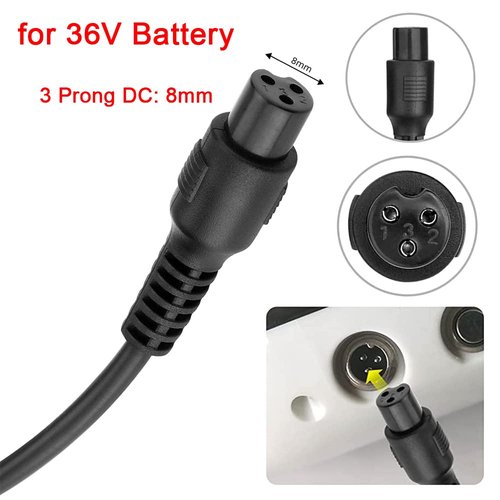 42V 2A Charger for Scooter 36V Lithium Battery, Smart Power Supply for 36 Volt Li-on (8mm 3-Prong and 5.5mm DC Connector)