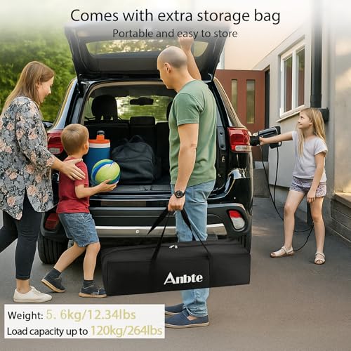 Anbte 34.2-Inch Tall Folding Camping Table with Aluminum Surface, Black, Adjustable Height & Mesh Storage