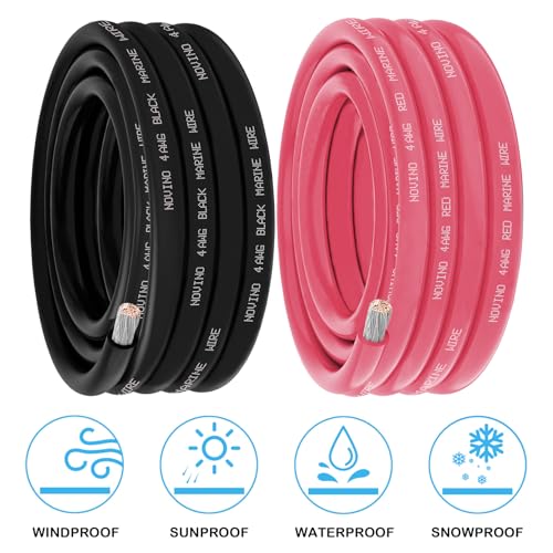 4 Gauge Marine Power Wire 20FT Red & Black - Tinned Copper, Heavy Duty, Waterproof