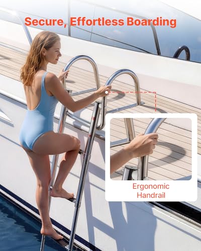 VEVOR 4 Steps Stainless Steel Boat Ladder - Telescoping Folding Swim Deck Ladder for Marine & Yacht