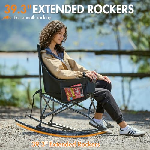 Portal Outdoor Rocking Camping Chair - Foldable Portable Rocker, Black Gray