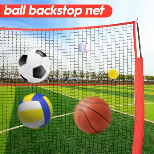 POWSOWER 10x20ft Portable Sports Net with Ground Stakes & Bag - Backyard Backstop for Baseball, Softball, Lacrosse, Soccer (Red)