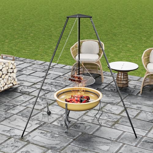 Campfire Tripod for Cooking with Circular Grill Grate - DPZM Variation A
