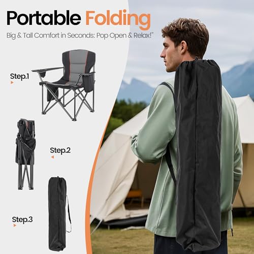 WEIDIORME 2-Pack Heavy Duty Oversized Camping Chairs 400lbs with Lumbar Support Black