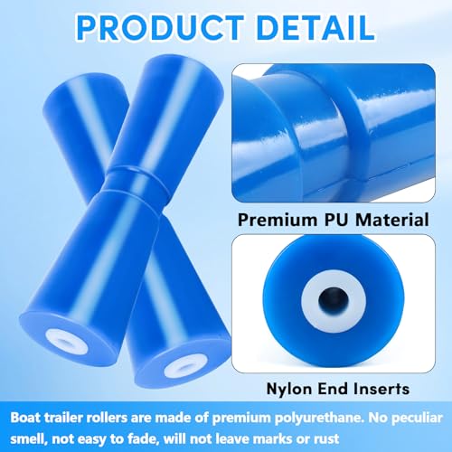 12-Inch Boat Trailer Roller 4-Pack Heavy Duty PU Keel Rollers for Boat Trailers
