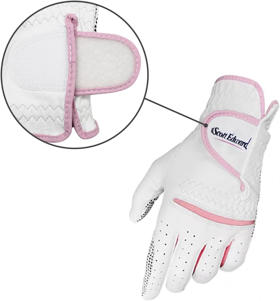 Scott Edward Women's Leather Golf Gloves - Non-Slip, Breathable, Enhanced Grip | 2-Pack (Pink)