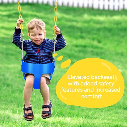 AGPTEK Toddler Swing Seat with Coated Chains - Blue, Full Back Bucket Design