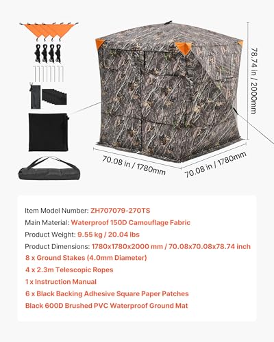 4-5 Person Hunting Blind with 270° View, Camouflage Concealed Shelter, Portable Ground Tent