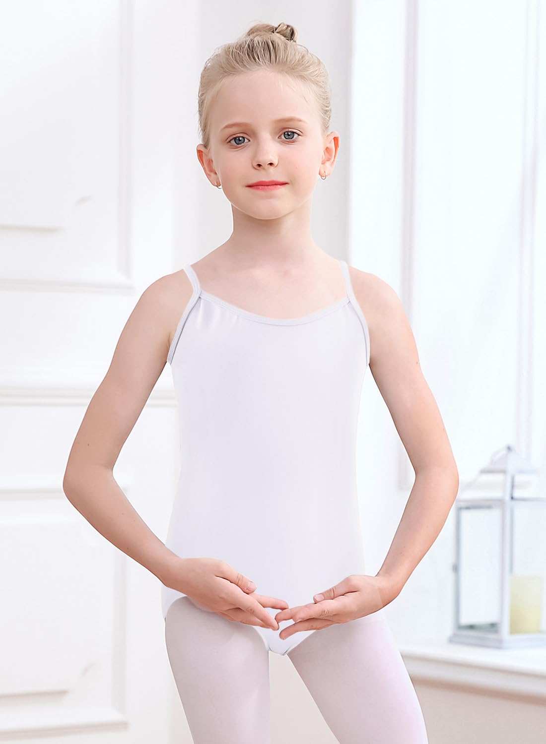 XiaoMoSha Girls Seamless Camisole Undergarment Leotard White Bodysuits for Ballet Dance Gymnastics Size 3-14 Years Old,White,110(3-4Y)